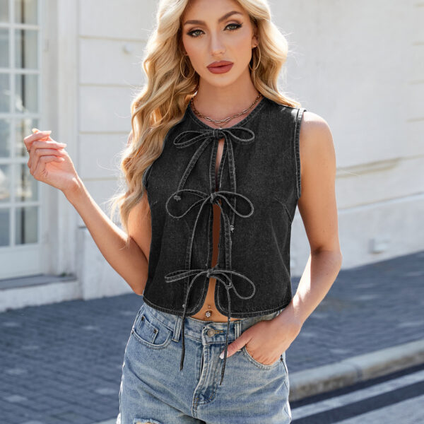 Y2K Bow-tied Denim Vest INS Fashion Summer Sleeveless Tanks Top For Women Clothing - Image 2