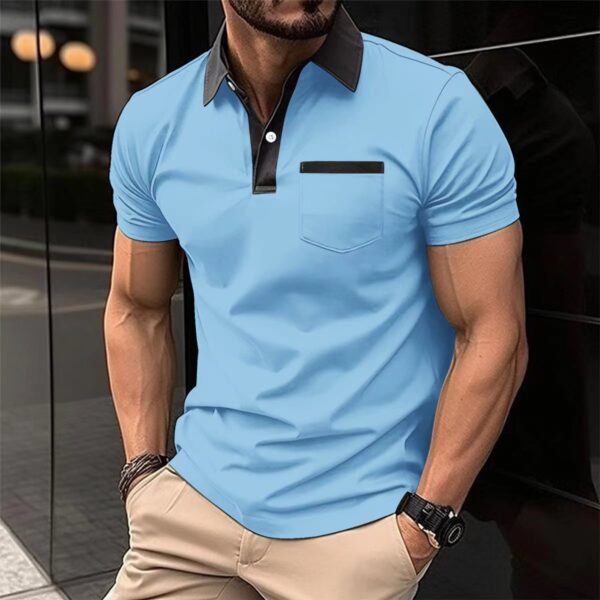 Lapel Fashion Slim Pocket Short-sleeved T-shirt Polo Shirt Men Clothing - Image 3