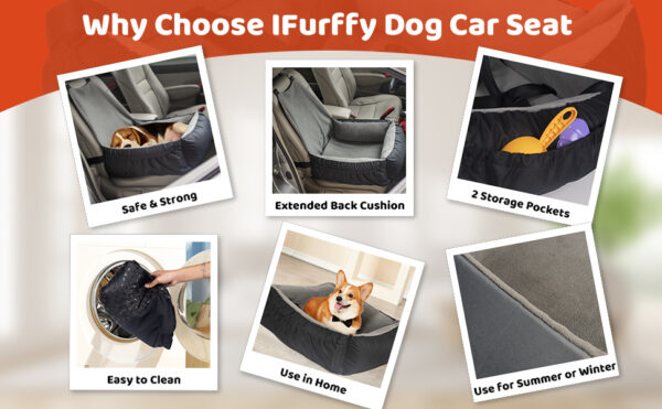 Dog Car Seat, Pet Car Seat With Storage Bag And Clip-On Safety Leash, Washable Coral Fleece Dog Booster Seat For Small Medium Dogs, Small Dog Car Seat For Travel Dog Car Bed - Image 6