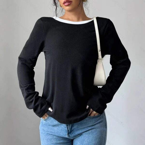 Women's Trendy Round Neck Two-Piece Illusionknit T-Shirt Full Sleeve Base Layer Top Crew Neck Design - Image 9