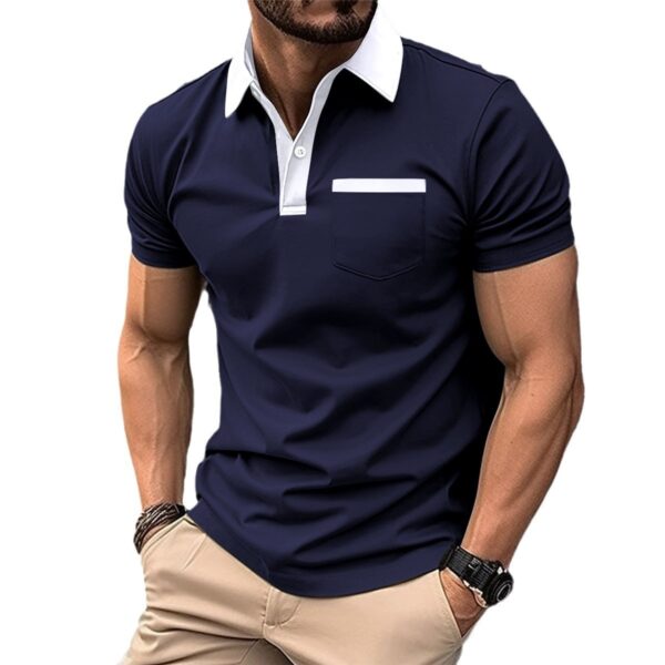 Lapel Fashion Slim Pocket Short-sleeved T-shirt Polo Shirt Men Clothing - Image 4