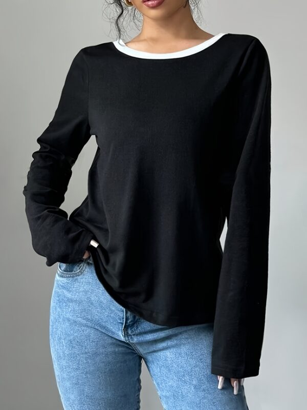 Women's Trendy Round Neck Two-Piece Illusionknit T-Shirt Full Sleeve Base Layer Top Crew Neck Design - Image 4