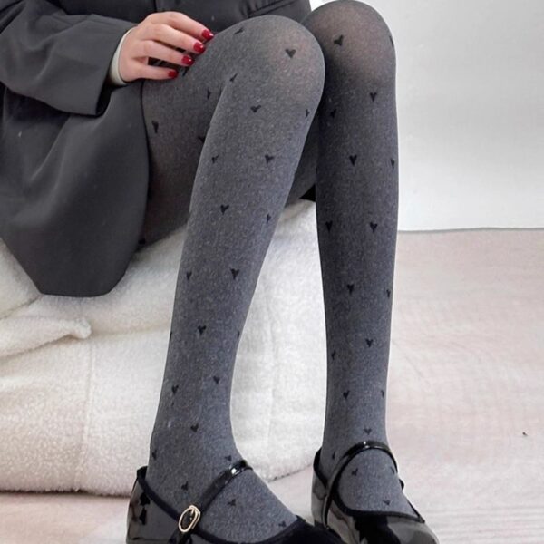 Pantyhose Hearts Polka Dot Jacquard Gray Stockings - Image 7