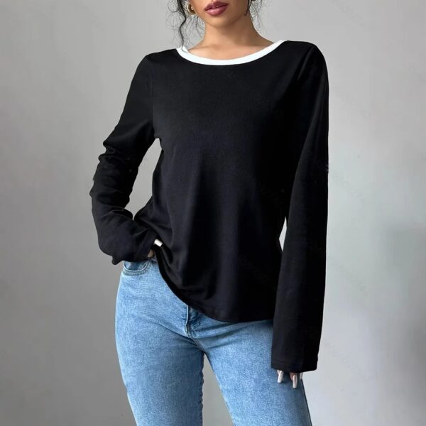 Women's Trendy Round Neck Two-Piece Illusionknit T-Shirt Full Sleeve Base Layer Top Crew Neck Design - Image 5