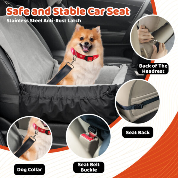 Dog Car Seat, Pet Car Seat With Storage Bag And Clip-On Safety Leash, Washable Coral Fleece Dog Booster Seat For Small Medium Dogs, Small Dog Car Seat For Travel Dog Car Bed - Image 2