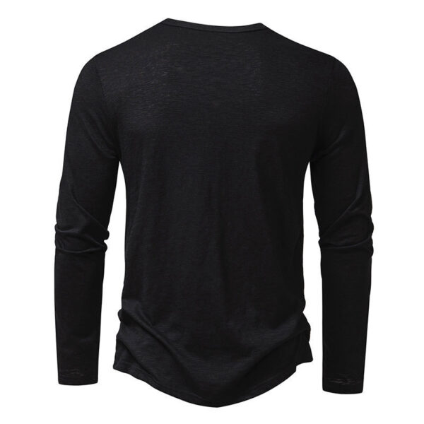 Mens Clothing Long Sleeve T-shirt Fashion Button Henry Collar Tops - Image 6