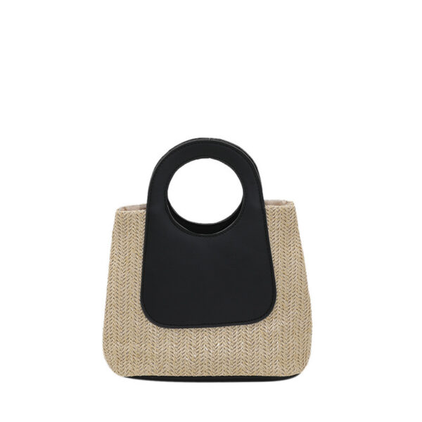 Large Capacity Handmade Summer Retro Color Contrast Patchwork Straw Bag - Image 4