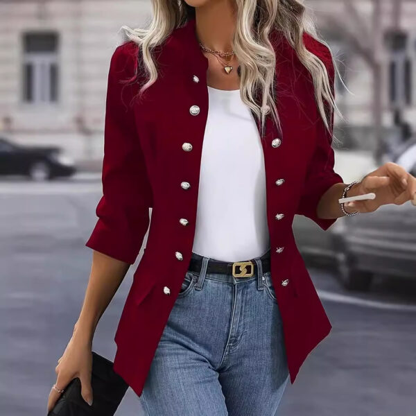 Winter Fashion Solid Color Stand Collar Double Breasted Cardigan Jacket - Image 2