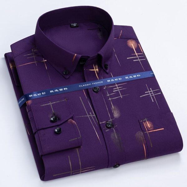Middle-aged And Elderly Men's Non-ironing Anti-wrinkle Shirt Casual Bronzing Plaid Shirt - Image 3