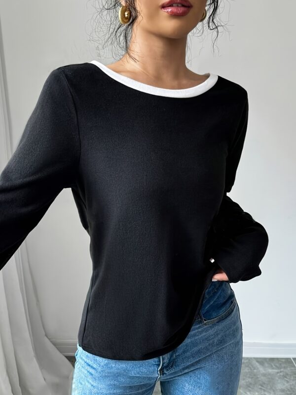 Women's Trendy Round Neck Two-Piece Illusionknit T-Shirt Full Sleeve Base Layer Top Crew Neck Design - Image 10