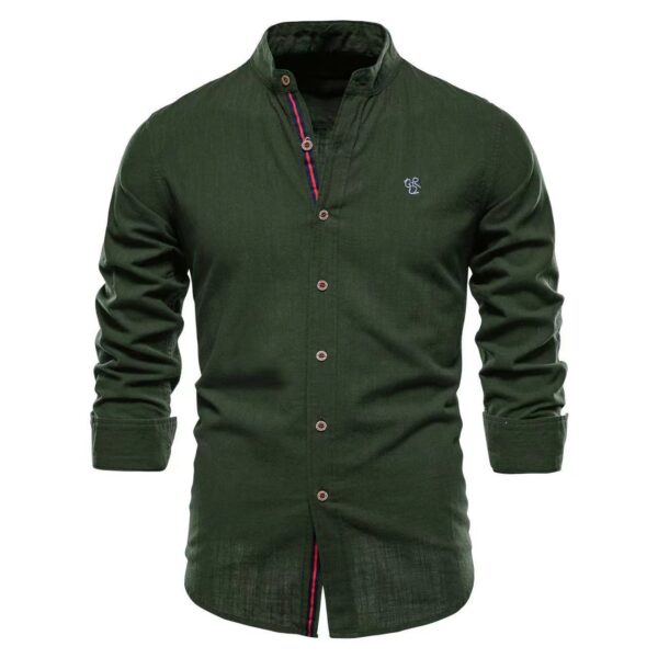 Men's Cotton And Linen Casual Fashion Solid Color Long Sleeve Henley Shirt - Image 5