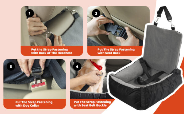 Dog Car Seat, Pet Car Seat With Storage Bag And Clip-On Safety Leash, Washable Coral Fleece Dog Booster Seat For Small Medium Dogs, Small Dog Car Seat For Travel Dog Car Bed - Image 10