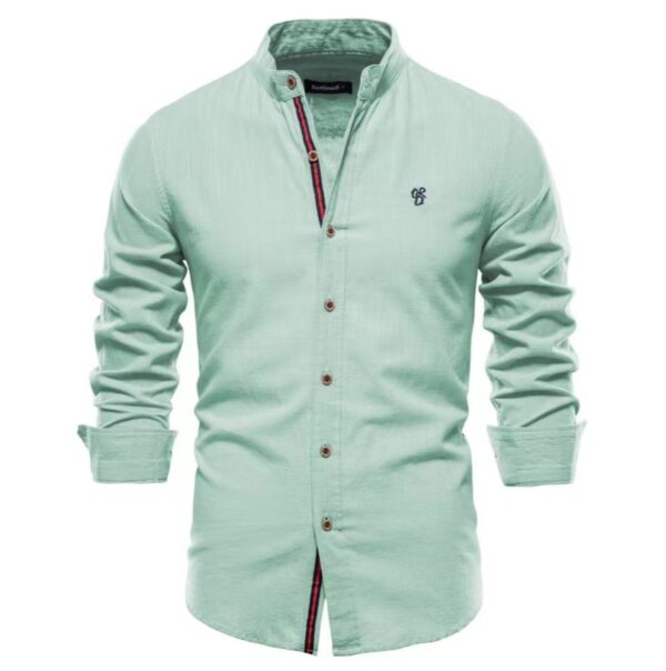 Men's Cotton And Linen Casual Fashion Solid Color Long Sleeve Henley Shirt - Image 4