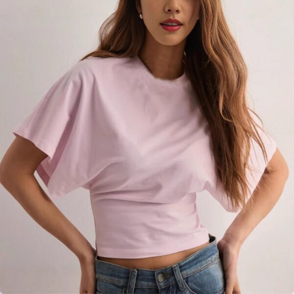 Summer Batwing Sleeve T-shirt Ins Fashion Round Neck Pullover Short-sleeved Tops For Women Clothing - Image 5