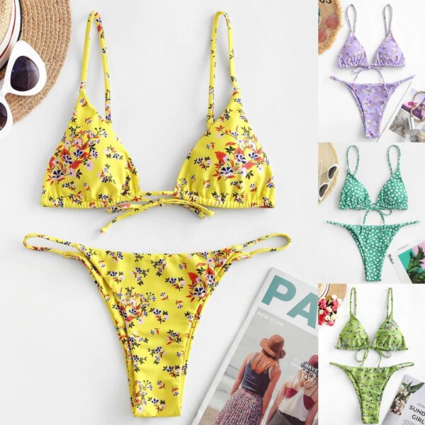Summer Flowers Print Bikini Sexy Beach Swimming Suit Fashion Push Up Swimsuit Womens Clothing - Image 3
