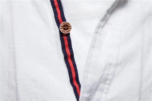 Men's Cotton And Linen Casual Fashion Solid Color Long Sleeve Henley Shirt - Image 9