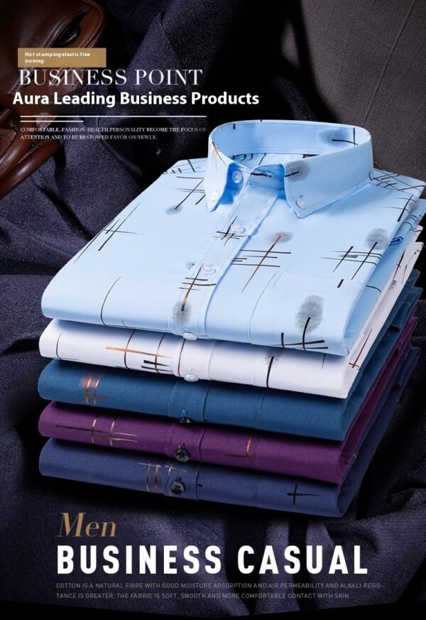 Middle-aged And Elderly Men's Non-ironing Anti-wrinkle Shirt Casual Bronzing Plaid Shirt - Image 8
