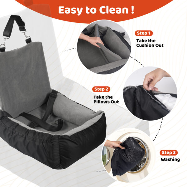 Dog Car Seat, Pet Car Seat With Storage Bag And Clip-On Safety Leash, Washable Coral Fleece Dog Booster Seat For Small Medium Dogs, Small Dog Car Seat For Travel Dog Car Bed - Image 9