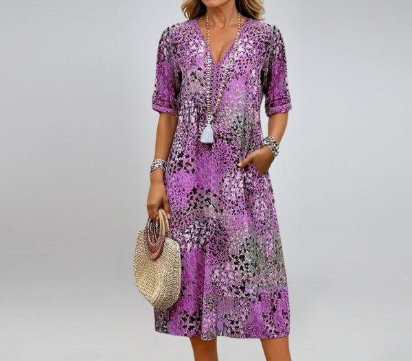 Summer V-neck Half-sleeved Dress With Pockets Fashion Ethnic Print Dresses Beach Holiday Clothing For Women - Image 5