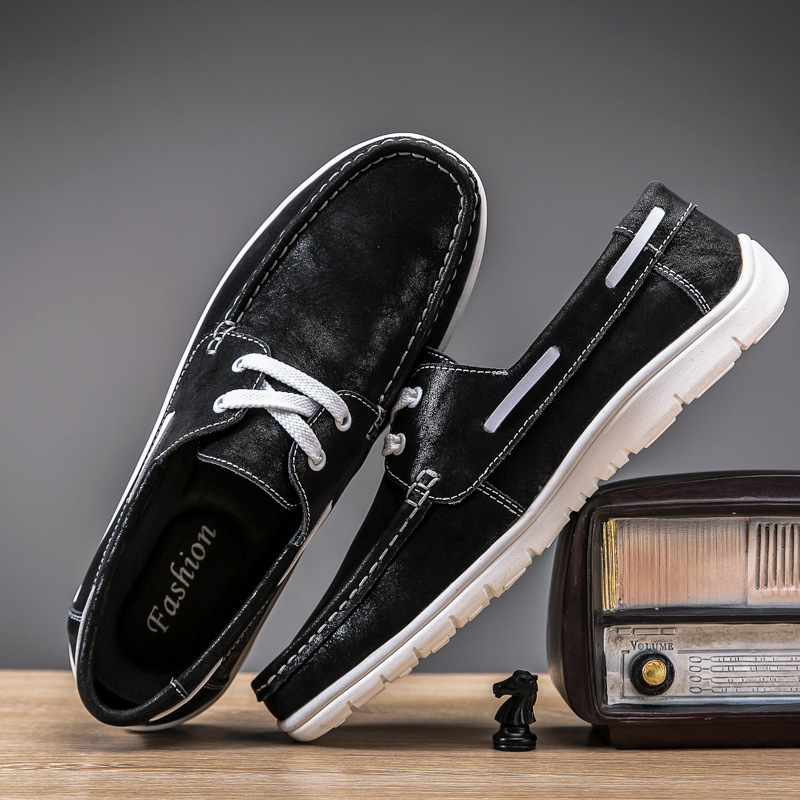 Men's Versatile Low Cut Frosted Cowhide Single Shoes - Image 2