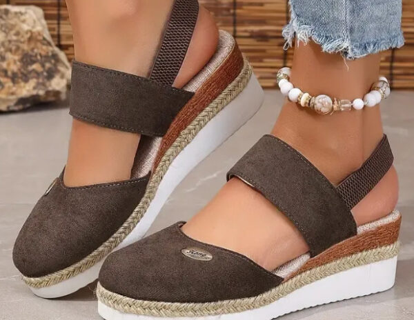 Hemp Rope Wedges Sandals Summer Lightweight Braided Closed Toe Elastic Band Shoes For Women - Image 7