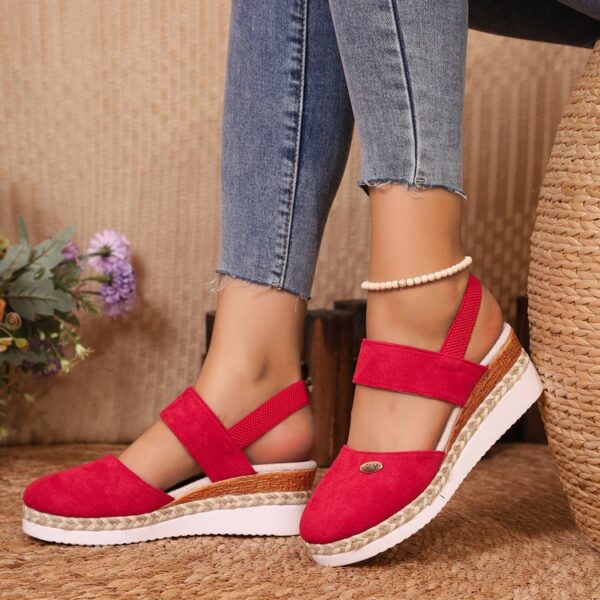 Hemp Rope Wedges Sandals Summer Lightweight Braided Closed Toe Elastic Band Shoes For Women - Image 4