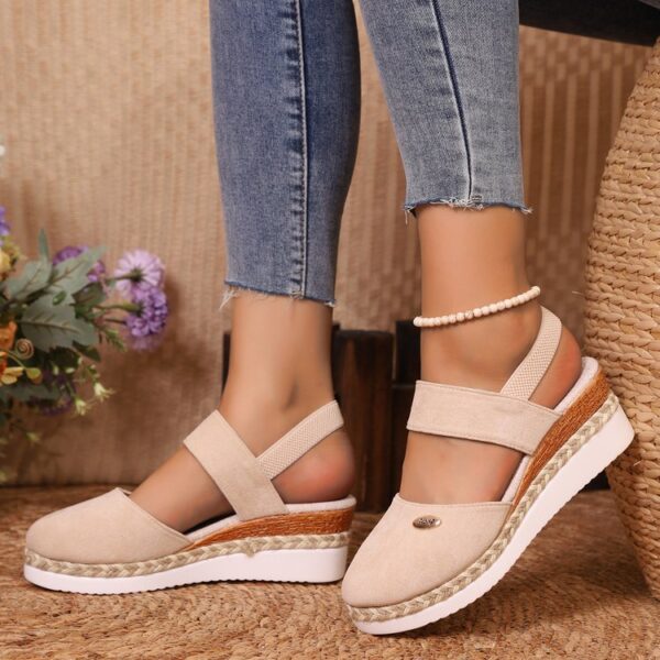 Hemp Rope Wedges Sandals Summer Lightweight Braided Closed Toe Elastic Band Shoes For Women - Image 8