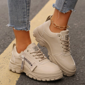 Lace-up Sports Shoes With Side-Zipper Design Fashion  Women Sneakers